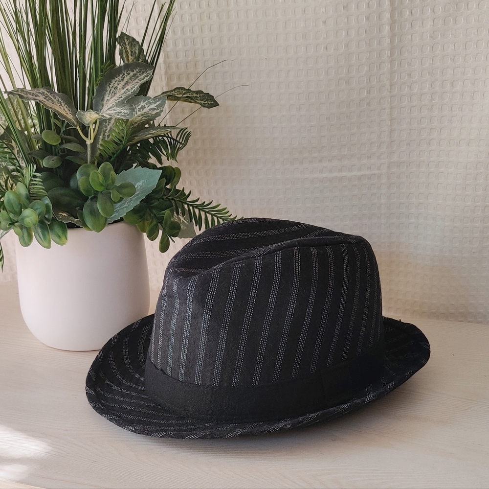 Classic Black with White Stripes Fedora Hat- Unisex